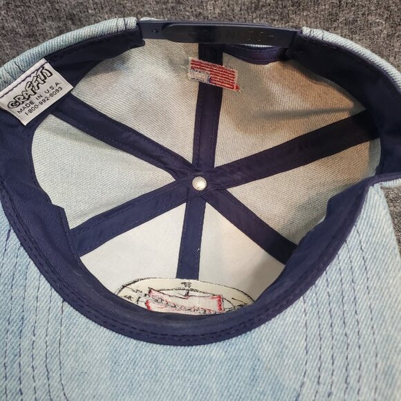 Vtg Southeastern Ohio Denim Snapback Hat Graffiti made USA Flag - Picture 8 of 9